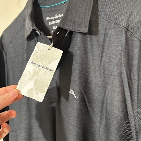 Tommy Bahama Islandzone Polo Mens Medium Athletic Stretch Vented Black NEW - Picture 3 of 7